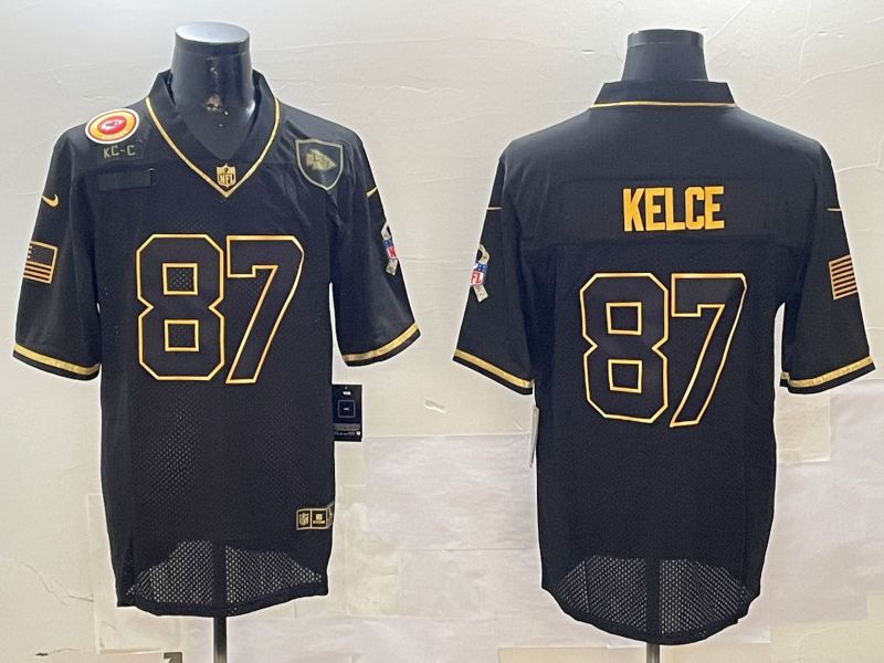 Men Kansas City Chiefs 87 Kelce Gold Black 2024 Nike Limited NFL Jersey style 01081